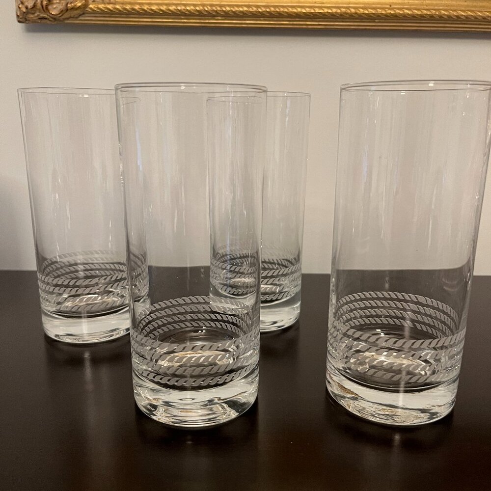 kate spade Clear Glass Highball Tumblers with Etched Rope Detail